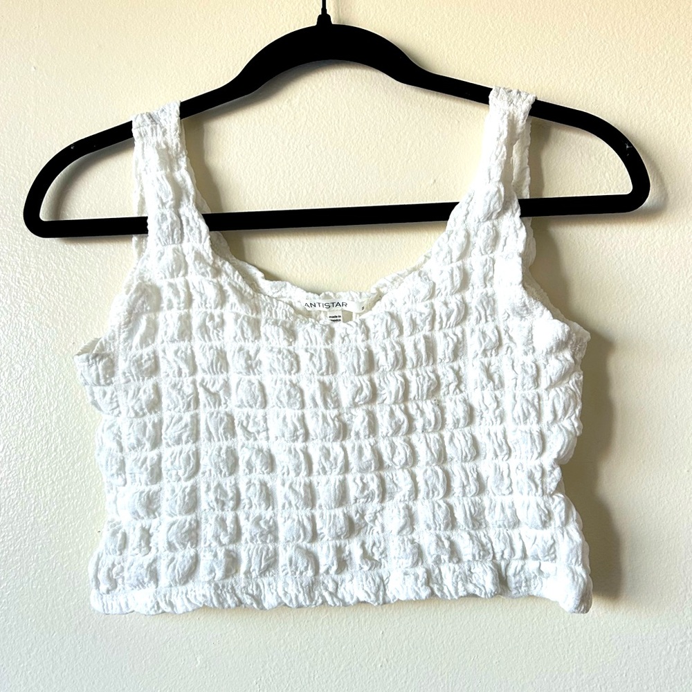 NWT Antistar Small White 3D Puffy Crop Top Textured Fabric Popcorn